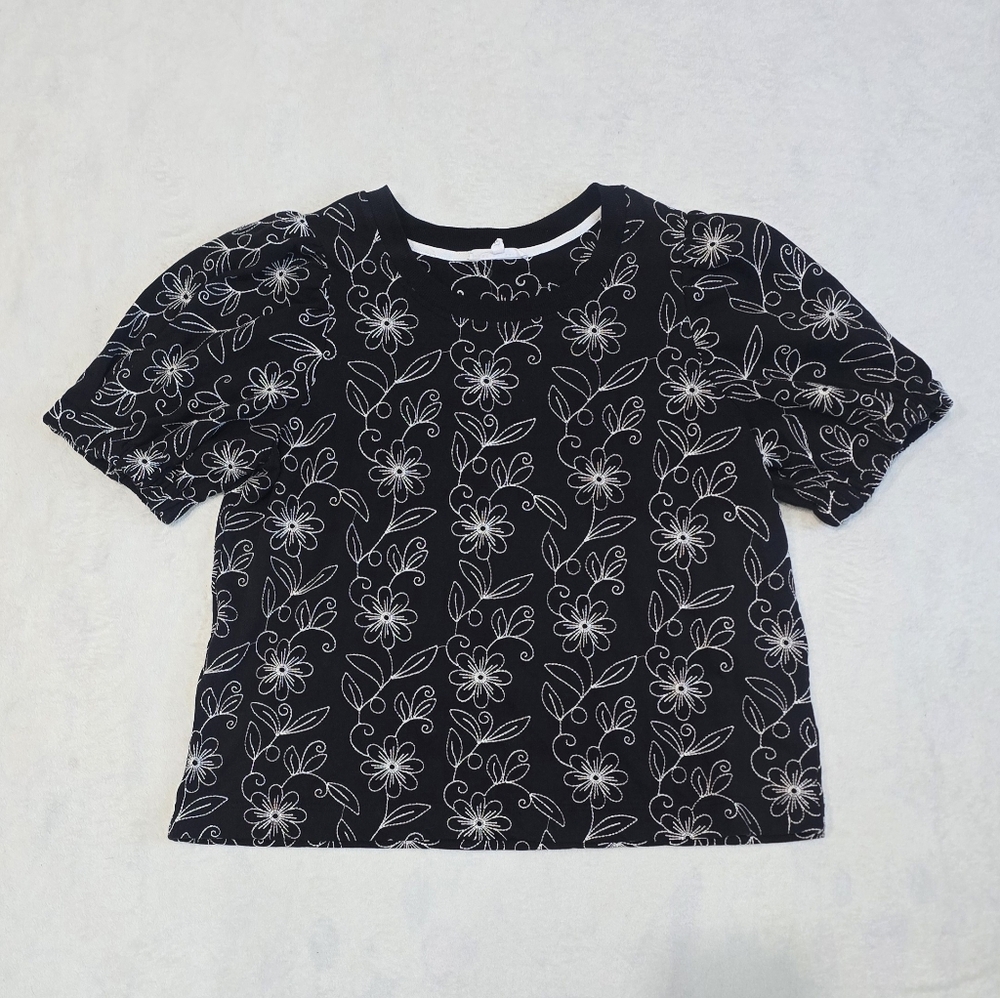 Jane & Delancey Shirt Floral Blouse Enbriodered Puff Sleeve Plus Size Top 1X XL